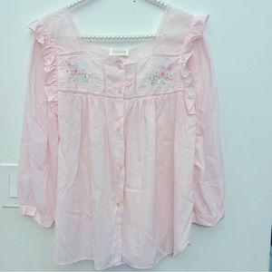 Vintage Barbizon lingerie embroidered Floral Top in Pink Ruffles Sleeves